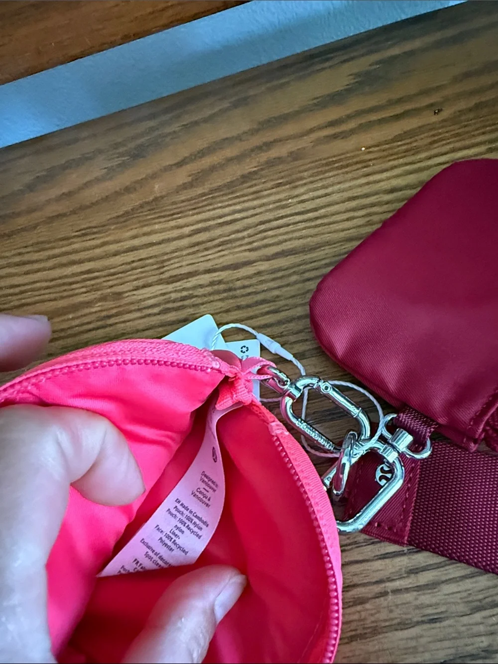 lululemon athletica Pink and Red Dual Coin Pouch Keychain Wristlet